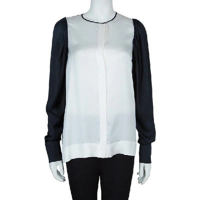 Pre-owned Stella Mccartney Monochrome Gathered Sleeve Silk Blouse M In Multicolor