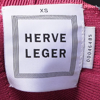 Pre-owned Herve Leger Rouge Pink V-neck Sleeveless Bandage Dress Xs