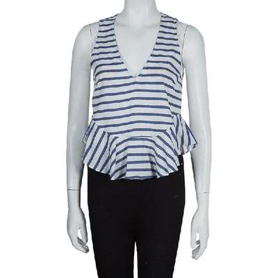 Pre-owned Elizabeth And James White And Blue Striped Peplum Top S