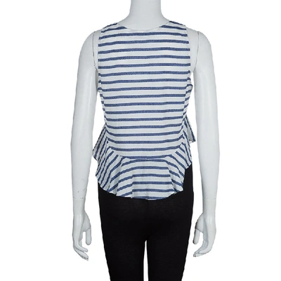 Pre-owned Elizabeth And James White And Blue Striped Peplum Top S