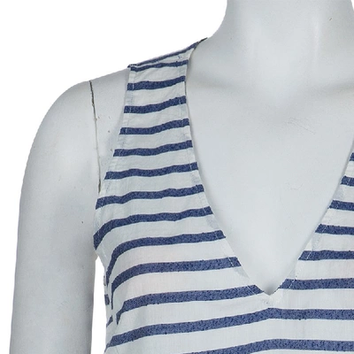 Pre-owned Elizabeth And James White And Blue Striped Peplum Top S