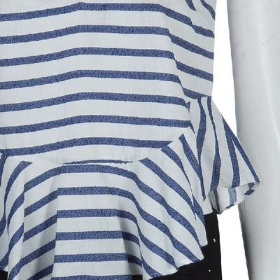 Pre-owned Elizabeth And James White And Blue Striped Peplum Top S