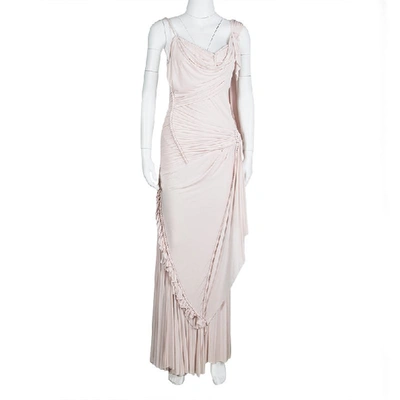 Pre-owned Zac Posen Blush Pink Knit Draped Cord Detail Sleeveless Gown S