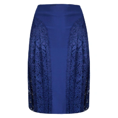 Pre-owned Joseph Cobalt Blue Pleated Lace Detail Courtney Skirt M