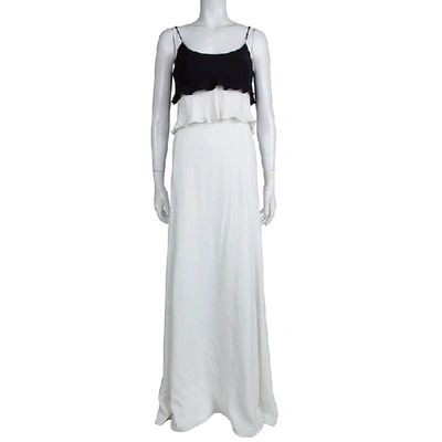 Pre-owned Emporio Armani Elite Monochrome Overlay Flared Gown S In White