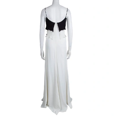 Pre-owned Emporio Armani Elite Monochrome Overlay Flared Gown S In White