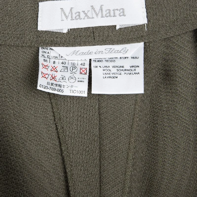 Pre-owned Max Mara Olive Green Wool High Waist Wide Leg Trousers M