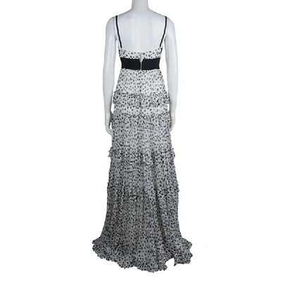 Pre-owned Elie Saab White Lace Detail Polka Dotted Tiered Sleeveless Gown M