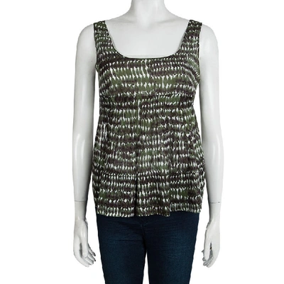 Pre-owned Marni Green Printed Cotton Pleated Sleeveless Top M