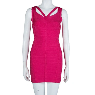 Pre-owned Herve Leger Pink Knit Sleeveless Bandage Dress S