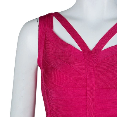 Pre-owned Herve Leger Pink Knit Sleeveless Bandage Dress S