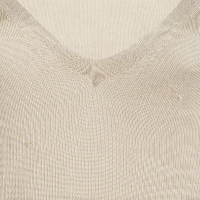 Pre-owned Prada Beige Knit V Neck Short Sleeve Sweater M