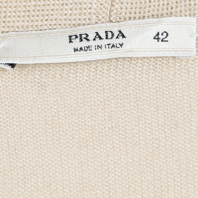 Pre-owned Prada Beige Knit V Neck Short Sleeve Sweater M
