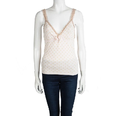 Pre-owned Red Valentino Baby Pink Knit Polka Dotted Top And Cropped Cardigan Set M