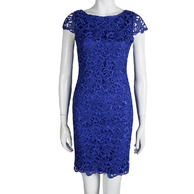 Pre-owned Alice And Olivia Clover Blue Lace Cap Sleeve Dress S