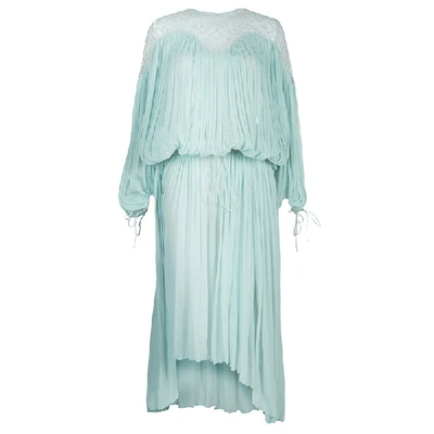 Pre-owned Chloé Light Blue Crinkled Chiffon Lace Detail Long Sleeve Maxi Dress S