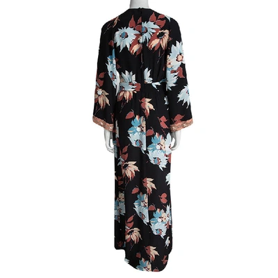 Pre-owned Etro Black Floral Printed Silk Embellished Cuff Detail Maxi Dress S
