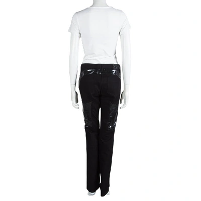 Pre-owned Versace Black Denim Contrast Panel Detail Straight Fit Jeans L