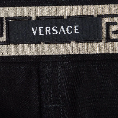 Pre-owned Versace Black Denim Contrast Panel Detail Straight Fit Jeans L