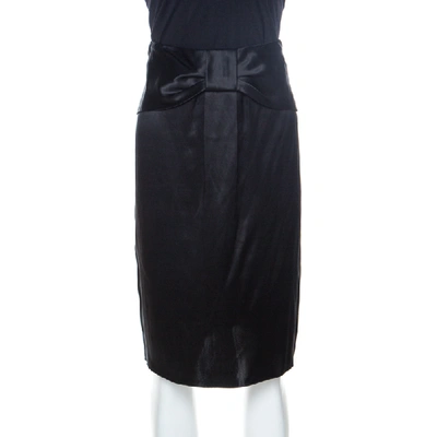 Pre-owned Dolce & Gabbana Black Bow Detail Silk Satin Skirt M