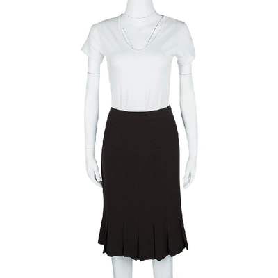 Pre-owned Giorgio Armani Brown Silk Pleated Hem Skirt S