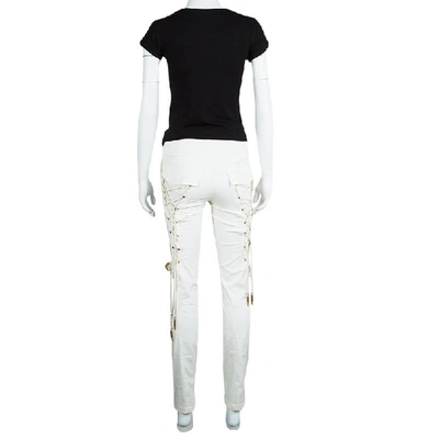 Pre-owned Emilio Pucci White Cotton Twill Criss Cross Eyelet Detail Tapered Pants M