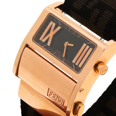 Pre-owned Fendi Black Rose Gold Tone Stainless Steel 1140l Zip Code Women Wristwatch 38mm In Brown