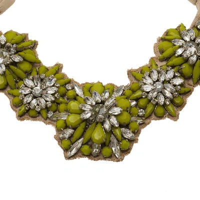 Pre-owned Valentino Garavani Fluoro Flowers Green Crystal Silver Tone Collar Necklace