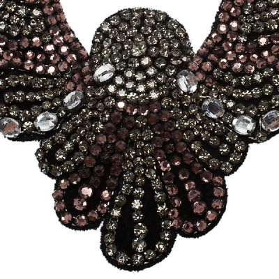 Pre-owned Etro Crystal Studded Bib Black Fabric Necklace