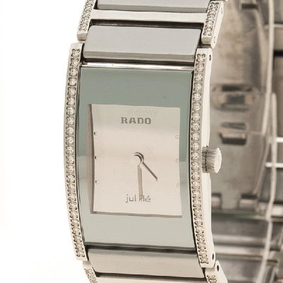 Pre-owned Rado Silver Stainless Steel And Ceramic Diamond Women's Wristwatch 16 Mm