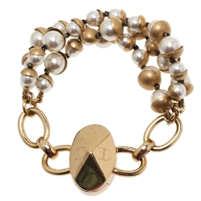 Pre-owned Dior Faux Pearl Gold Tone Bracelet