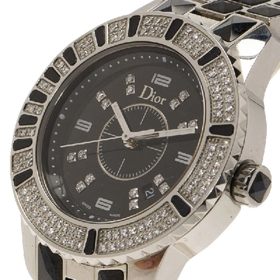 Pre-owned Dior Black Stainless Steel Diamond Christal Women's Wristwatch 33 Mm