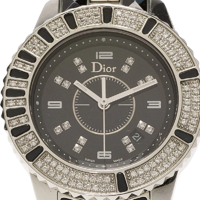 Pre-owned Dior Black Stainless Steel Diamond Christal Women's Wristwatch 33 Mm