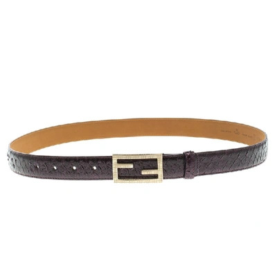 Pre-owned Fendi Purple Python Logo Buckle Belt 95 Cm