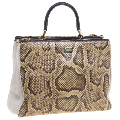 Pre-owned Dolce & Gabbana Python And Leather Medium Miss Sicily Shopper Tote In Cream