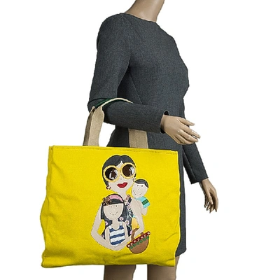 Pre-owned Dolce & Gabbana Yellow Canvas And Leather Maria Shopper Tote