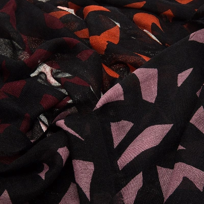 Pre-owned Burberry Maroon & Black Graphic Leaf Print Cashmere And Silk Scarf In Multicolor