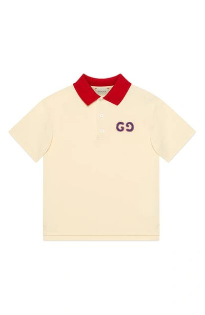 Shop Gucci Short Sleeve Polo In Bone/ Red