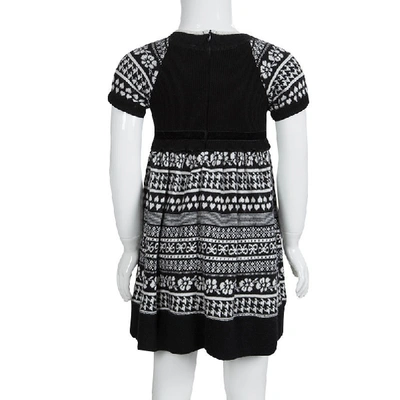 Pre-owned Monnalisa Monochrome Knit Pom-pom Detail Short Sleeve Dress 4 Yrs In Black