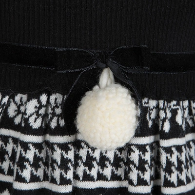 Pre-owned Monnalisa Monochrome Knit Pom-pom Detail Short Sleeve Dress 4 Yrs In Black