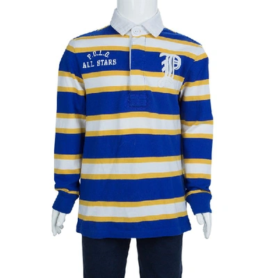 Pre-owned Ralph Lauren Blue And Yellow Striped Long Sleeve Polo T-shirt 5 Yrs In Multicolor