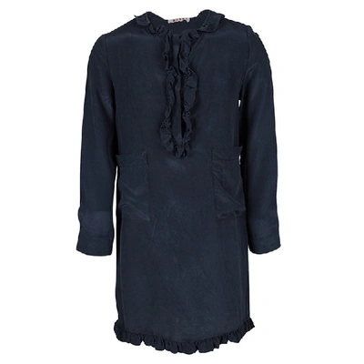 Pre-owned Marni Navy Blue Silk Ruffle Trim Detail Long Sleeve Dress 6 Yrs