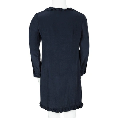 Pre-owned Marni Navy Blue Silk Ruffle Trim Detail Long Sleeve Dress 6 Yrs