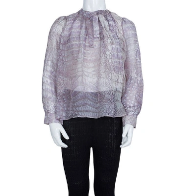 Pre-owned Roberto Cavalli Reptile Print Silk Bow Detail Long Sleeve Blouse 6 Yrs In Multicolor