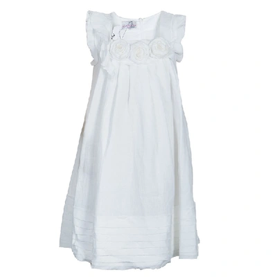 Pre-owned Ermanno Scervino Scervino Street Girls White Rosette Detail Linen Dress 6 Yrs