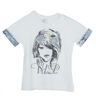 Pre-owned Vdp White Swarovski Embellished Printed Tshirt 4 Yrs