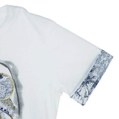Pre-owned Vdp White Swarovski Embellished Printed Tshirt 4 Yrs