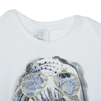 Pre-owned Vdp White Swarovski Embellished Printed Tshirt 4 Yrs