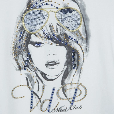 Pre-owned Vdp White Swarovski Embellished Printed Tshirt 4 Yrs