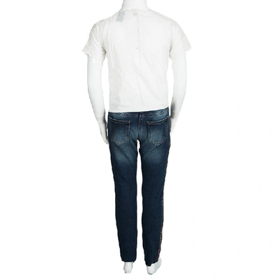 Pre-owned Monnalisa Washed Indigo Terry Embellished Side Stripe Detail Jeggings 10 Yrs In Blue